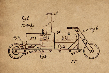 Mechanical drawing, late 1840's, steam-powered velocipede, Kate Tattersall Adventures.