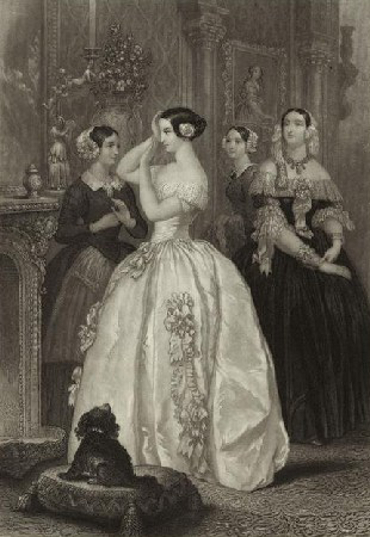 Early Victorian fashion, court presentation, coming out in 1847.