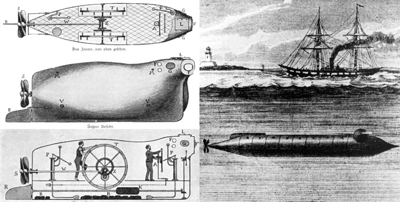 Brandttaucher (Fire-diver) 1850, and the USS Alligator 1863.