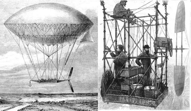 Dirigibles by Dupuy de Lôme 1872, and Tissandier 1883.