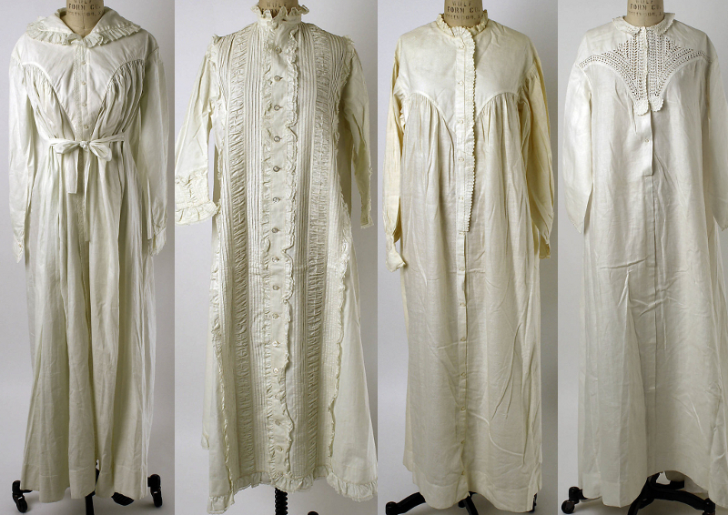 Nightgowns, 1821 to 1863, made in Europe and America.