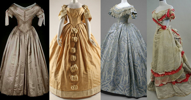 Ball gowns 1840s to 1870s Victorian fashion