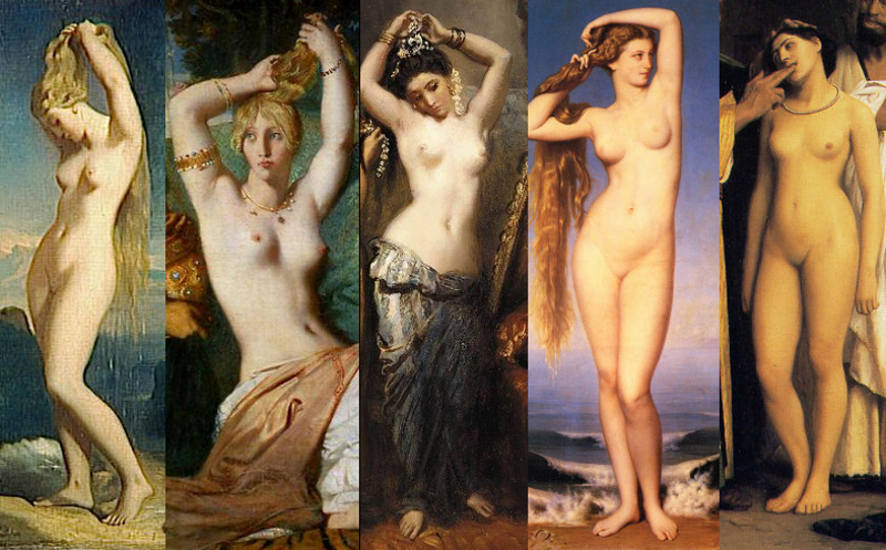 Details of famous nudes from the 1830s to 1860s. 1830s to 1860s feminine ideal