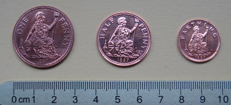 penny, halfpenny, farthing