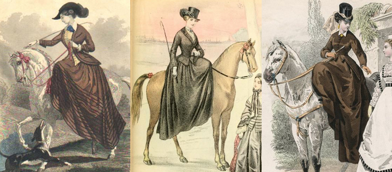 Riding habits 1840s, 1853, 1867.