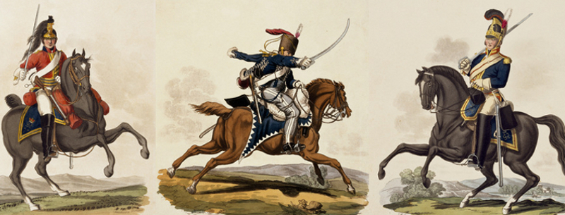 Troopers, 1st Dragoon Guards, 7th Hussars, Royal Horse Guards, 1812