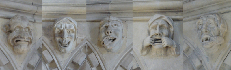 Carved heads from within the Round, Temple Church, London.