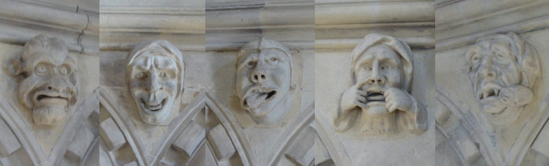 Carved heads from within the Round, Temple Church, London.