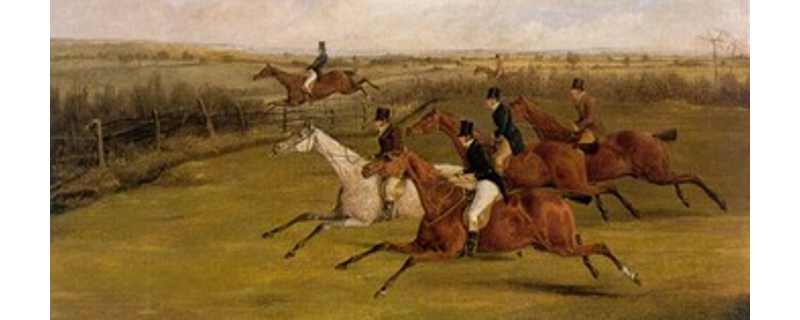 Field Becomes Select, by H.T. Alken (1785 - 1851), depicting a steeplechase.