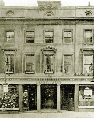 The Corridor shopping arcade, Bath, opened in 1834. This is the High Street entrance, photographed in the late 1800s..